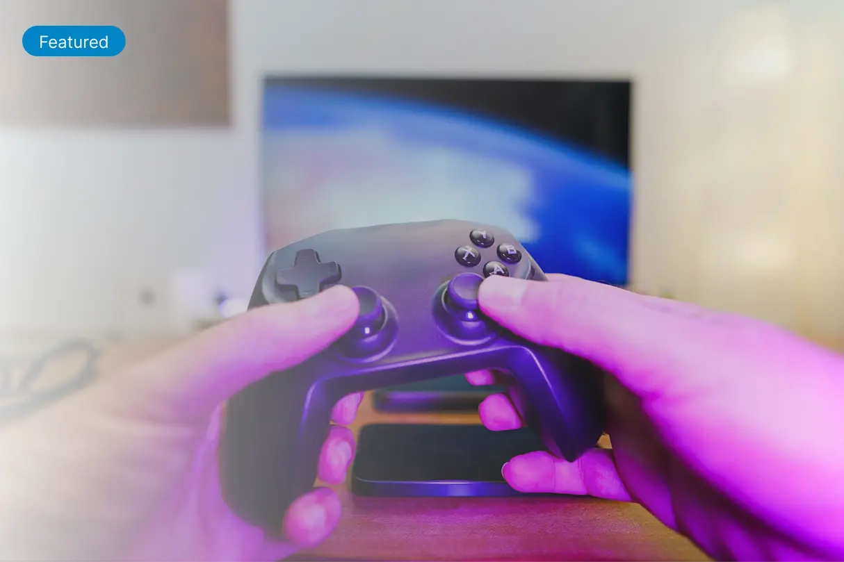 Gamers enjoying cloud gaming in a living room
